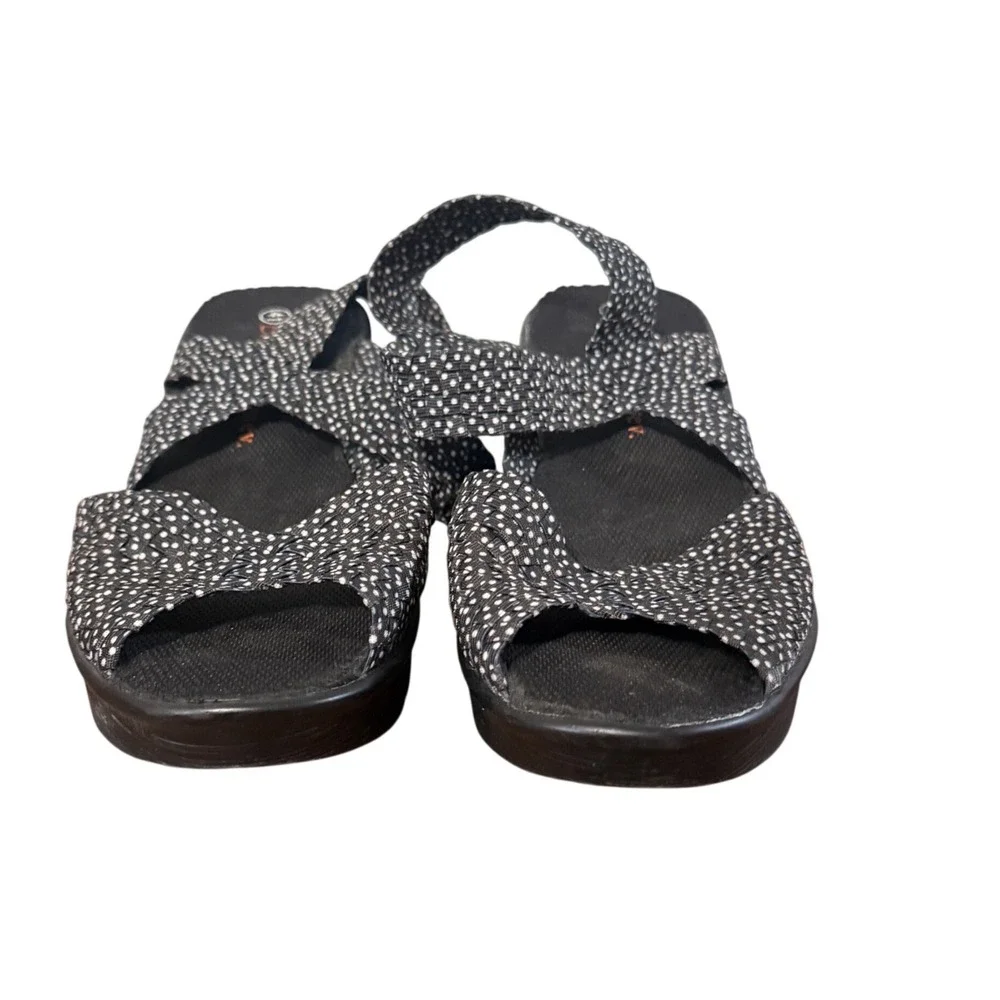 Bernie Mev Wedge Sandals Polka Dot Size 41 Black White Good Woven Slingback